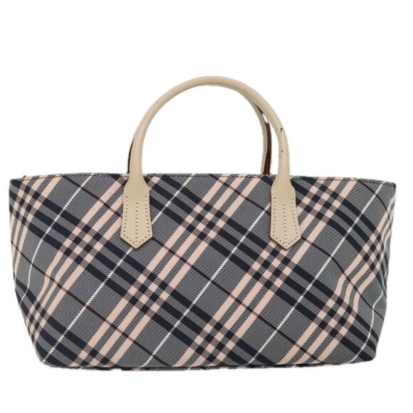 BURBERRY Nova Check Blue Label Hand Bag Nylon Gray Pink Auth - Picture 2 of 16